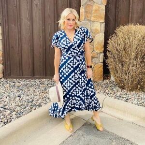 Navy and White Polka Dot Wrap Dress